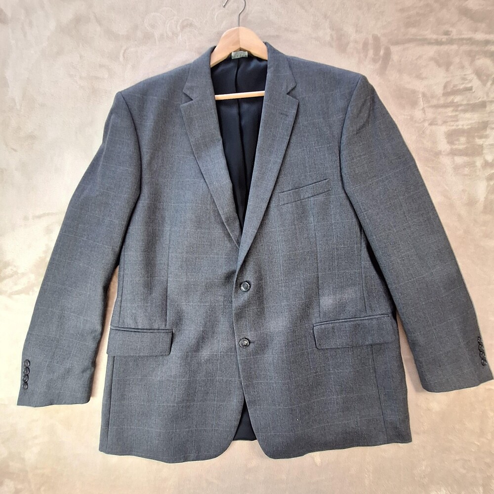 Jos A Bank Suit Jacket Mens 48 Gray Wool Check Double Vent 2 Button Tailored Fit